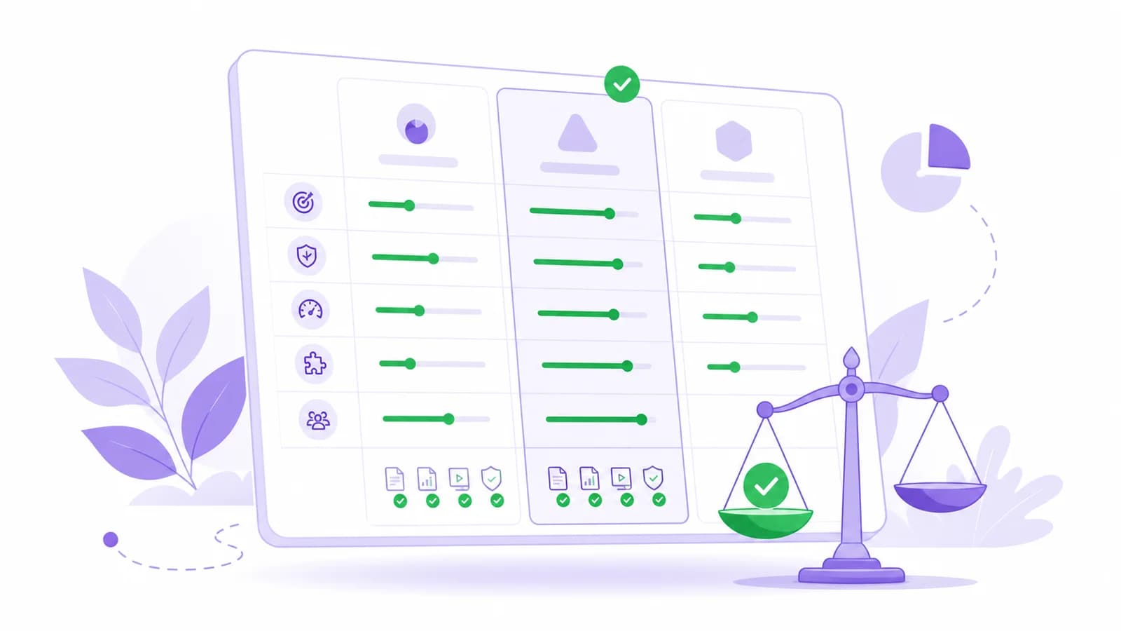 Comparison dashboard with testing tool scorecards, workflow panels, and evidence review snapshots.