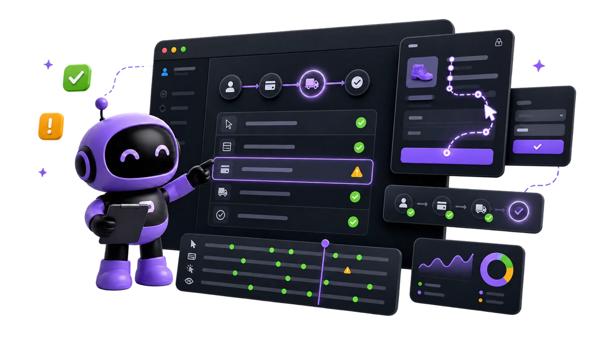 Kibi testing product user journeys in an AI QA workspace